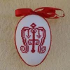 Kreuzstich Osterei Handarbeit gestickt  religiöses Motiv   12cm, rot weiß,