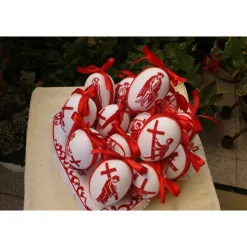 Kreuzwegstationen, Kreuzstich Ostereier, Handarbeit gestickt  religiöse Motive  12cm, rot weiß, Osterdeko