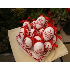 Kreuzwegstationen, Kreuzstich Ostereier, Handarbeit gestickt  religiöse Motive  12cm, rot weiß, Osterdeko