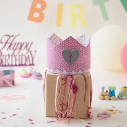 Krone für den Kindergeburtstag, Geburtstagskrone mit Herz-Button, Kindergeburtstagskrone, Krone rosa Geburtstag