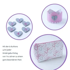 Krone für den Kindergeburtstag, Geburtstagskrone mit Herz-Button, Kindergeburtstagskrone, Krone rosa Geburtstag