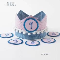Krone für den Kindergeburtstag, Kindergeburtstagskrone, Geburtstagskrone mit Zahlen, Krone mit Bommeln