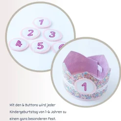 Krone für den Kindergeburtstag, Geburtstagskrone mit Zahlen, Stoffkrone für Kinder, Kinderkrone, Geschenk