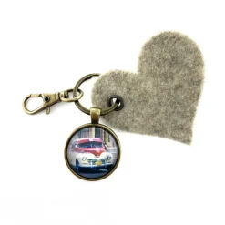 Kuba Oldtimer Schlüsselanhänger mit Foto Cabochon und Filzherz made in Deutschland