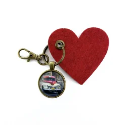Kuba Oldtimer Schlüsselanhänger mit Foto Cabochon und Filzherz made in Deutschland