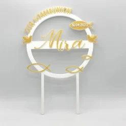 Kuchen Topper zur Kommunion - personalisiert mit Farbe, Name & Datum