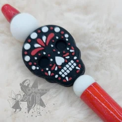 Kugelschreiber in rot  /schwarz /  weiß -  Silikon Totenkopf - Skull -  incl. Ersatzmine