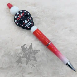 Kugelschreiber in rot  /schwarz /  weiß -  Silikon Totenkopf - Skull -  incl. Ersatzmine
