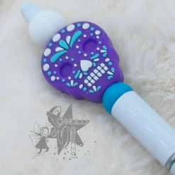 Kugelschreiber in  weiß/ lila / türkis - Totenkopf - Skull -  incl. Ersatzmine