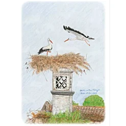 Kunst–Doppelkarte - „Störche in Faro“ - bewusst ohne Textvorgabe - Design  Ulrike Kröll.