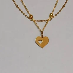Kurzkette/Layerkette mit Herz-Anhänger Edelstahl vergoldet