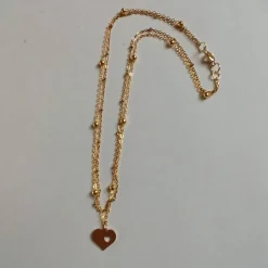Kurzkette/Layerkette mit Herz-Anhänger Edelstahl vergoldet
