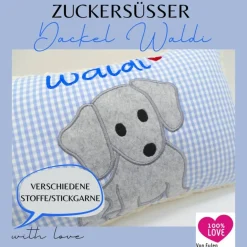 Kuschelkissen  Dackel Waldi Hund Dackel Teckel  Wunschnamen Taufkissen Geburtskissen - Schmusekissen Kiss