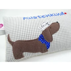 Kuschelkissen  Hund Dackel Teckel Ahoi  Wunschnamen Taufkissen Geburtskissen - Schmusekissen Kissen mit Namen