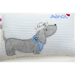 Kuschelkissen  Hund Dackel Teckel Ahoi  Wunschnamen Taufkissen Geburtskissen - Schmusekissen Kissen mit Namen