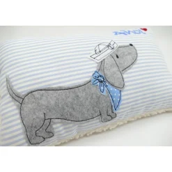 Kuschelkissen  Hund Dackel Teckel Ahoi  Wunschnamen Taufkissen Geburtskissen - Schmusekissen Kissen mit Namen