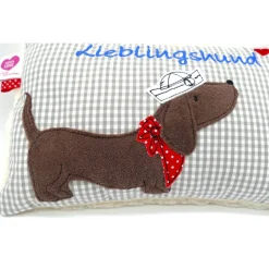 Kuschelkissen  Hund Dackel Teckel Ahoi  Wunschnamen Taufkissen Geburtskissen - Schmusekissen Kissen mit Namen