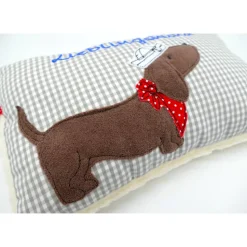 Kuschelkissen  Hund Dackel Teckel Ahoi  Wunschnamen Taufkissen Geburtskissen - Schmusekissen Kissen mit Namen