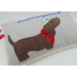 Kuschelkissen  Hund Dackel Teckel Ahoi  Wunschnamen Taufkissen Geburtskissen - Schmusekissen Kissen mit Namen