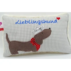 Kuschelkissen  Hund Dackel Teckel Ahoi  Wunschnamen Taufkissen Geburtskissen - Schmusekissen Kissen mit Namen