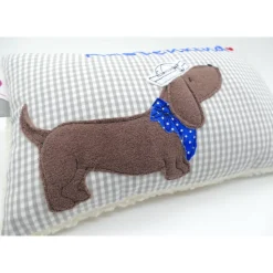 Kuschelkissen  Hund Dackel Teckel Ahoi  Wunschnamen Taufkissen Geburtskissen - Schmusekissen Kissen mit Namen