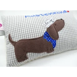 Kuschelkissen  Hund Dackel Teckel Ahoi  Wunschnamen Taufkissen Geburtskissen - Schmusekissen Kissen mit Namen