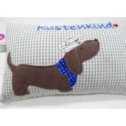 Kuschelkissen  Hund Dackel Teckel Ahoi  Wunschnamen Taufkissen Geburtskissen - Schmusekissen Kissen mit Namen