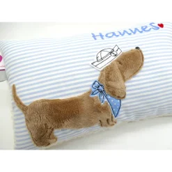 Kuschelkissen  Hund Dackel Teckel Ahoi  Wunschnamen Taufkissen Geburtskissen - Schmusekissen Kissen mit Namen