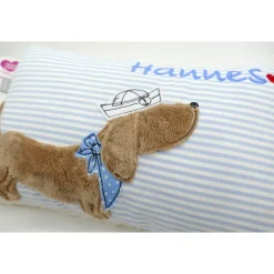 Kuschelkissen  Hund Dackel Teckel Ahoi  Wunschnamen Taufkissen Geburtskissen - Schmusekissen Kissen mit Namen
