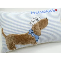 Kuschelkissen  Hund Dackel Teckel Ahoi  Wunschnamen Taufkissen Geburtskissen - Schmusekissen Kissen mit Namen