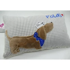 Kuschelkissen  Hund Dackel Teckel Ahoi  Wunschnamen Taufkissen Geburtskissen - Schmusekissen Kissen mit Namen