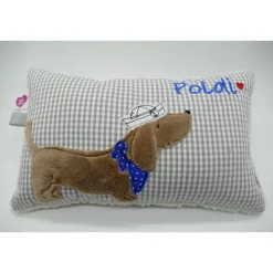 Kuschelkissen  Hund Dackel Teckel Ahoi  Wunschnamen Taufkissen Geburtskissen - Schmusekissen Kissen mit Namen