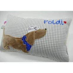 Kuschelkissen  Hund Dackel Teckel Ahoi  Wunschnamen Taufkissen Geburtskissen - Schmusekissen Kissen mit Namen