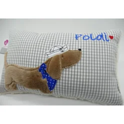 Kuschelkissen  Hund Dackel Teckel Ahoi  Wunschnamen Taufkissen Geburtskissen - Schmusekissen Kissen mit Namen