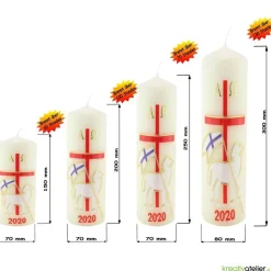 Lamm der Hoffnung – Handverzierte christliche Osterkerze mit Christuslamm, Kreuz & Alpha/Omega, Echtwachskunst