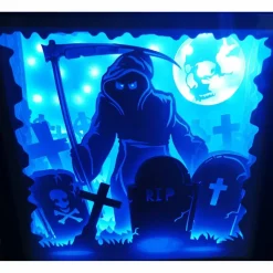 Lampe mit 3D Bild Halloween inkl. Farbwechsel Shadowbox.