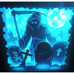 Lampe mit 3D Bild Halloween inkl. Farbwechsel Shadowbox.