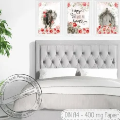 Landhaus Stil Poster Set | Do more of what makes you happy | Romantik Rosen Pferd Einhorn Bilder [A4]