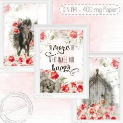 Landhaus Stil Poster Set | Do more of what makes you happy | Romantik Rosen Pferd Einhorn Bilder [A4]