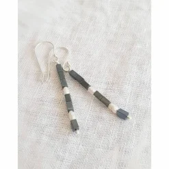 Lange schmale Ohrringe,Hematit, Silber, Perlen, Brautschmuck extravagant, minimalistisch zum Brautkleid, Schmuck zur Hoc