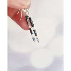 Lange schmale Ohrringe,Hematit, Silber, Perlen, Brautschmuck extravagant, minimalistisch zum Brautkleid, Schmuck zur Hoc