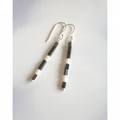 Lange schmale Ohrringe,Hematit, Silber, Perlen, Brautschmuck extravagant, minimalistisch zum Brautkleid, Schmuck zur Hoc