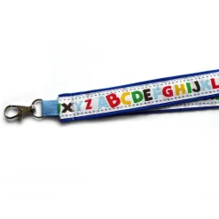 langes Schlüsselband Einschulung ABC Alphabet aus Baumwollstoff in blau mit Webband Geschenk Schultüte Schulanfang