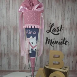 Last Minute Schultüte mit Name | Pferdekopf | dunkelgrau/mauve Tupfen | 1 Woche Versand |