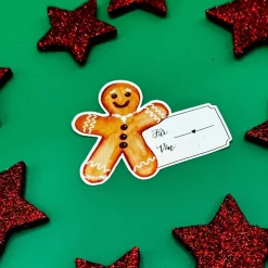 Lebkuchenmann Geschenketikett Vinylsticker – beschriftbarer Weihnachtsaufkleber für Geschenke