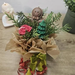 Lebkuchenmann Kerzenblumenstrauß Rapswachs | Tannenbaum & Rose Bouquet | Vegane Weihnachtsdeko | Festliches Unikat Gesch