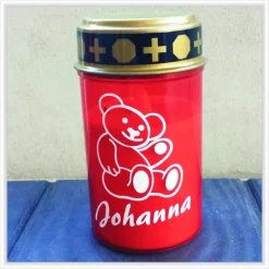 LED Grablicht "Teddybär" in rot oder weiß inklusive Batterien - elektrisches Grablicht mit Namen