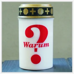 LED Grablicht "Warum?" in rot oder weiß inklusive Batterien - elektrisches Grablicht mit Beschriftung