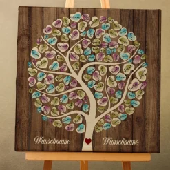 Leinwand Gästebuch Hochzeit personalisiert 50x50 cm – Fingerabdruck Baum – Unvergessliche Hochzeitsidee & Geschenk