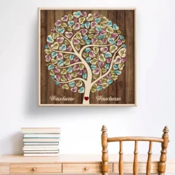 Leinwand Gästebuch Hochzeit personalisiert 50x50 cm – Fingerabdruck Baum – Unvergessliche Hochzeitsidee & Geschenk